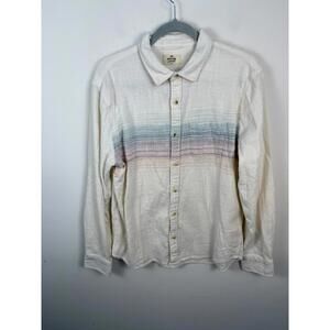 Marine Layer Stretch Selvage Shirt Ivory Natural Stripe Long Sleeve Large